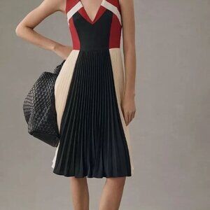 Anthropologie Maeve Colorblock Pleated Midi Dress Size 2
